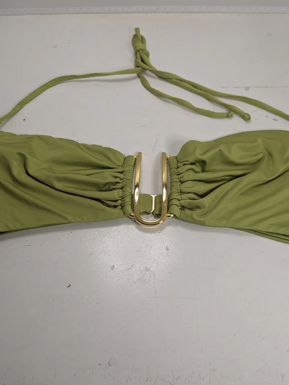 Monica Hansen Green Halter Bandeau Bikini Gold Hardware String Medium NWT